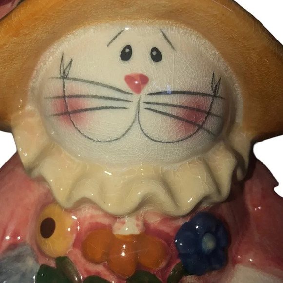 UNKNOWN EASTER BUNNY Tea Light Candle Holder Sprinkling Can Flowers Spring Ceram - Picture 2 of 6